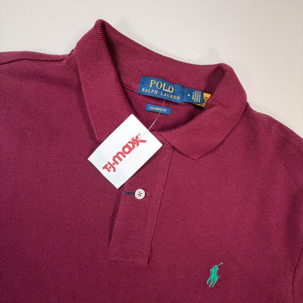 Polo Ralph Lauren Classic Fit Polo Shirt Men Med Burgundy Maroon Green Pony 414